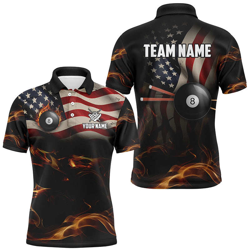 Personalized American Flag Vintage Smoke Billiard Shirts For Men, Patriotic Billiard Team Jerseys TDM2499