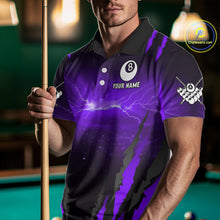 Load image into Gallery viewer, Personalized Thunder Lightning Cobra Snake Men Billiard Shirt, 8 Ball Billiard Team Jerseys |Purple TDM2749