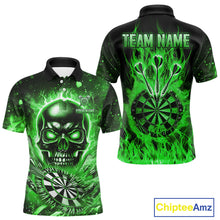 Load image into Gallery viewer, Green Flame Skull Dartboard Shirt For Men Custom Darts League Team Jersey Polo &amp; Quarter Zip TDM5010
