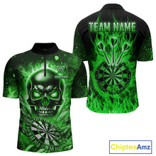 Load image into Gallery viewer, Green Flame Skull Dartboard Shirt For Men Custom Darts League Team Jersey Polo &amp; Quarter Zip TDM5010