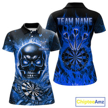 Load image into Gallery viewer, Blue Flaming Skull Dartboard Shirt For Women Custom Darts League Team Jersey Polo &amp; Quarter Zip TDM5011