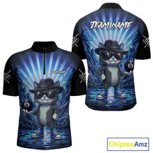 Load image into Gallery viewer, Funny Cat 8 Ball Billiard Shirt For Men Custom Blue Neon Graffiti Billiard Jersey Polo &amp; 1/4 Zip TDM5742