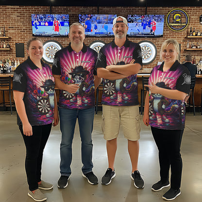 Pink Funny Cat Dartboard Neon Graffiti Darts Shirt For Women Custom Darts Jersey Team Polo & 1/4 Zip TDM5744