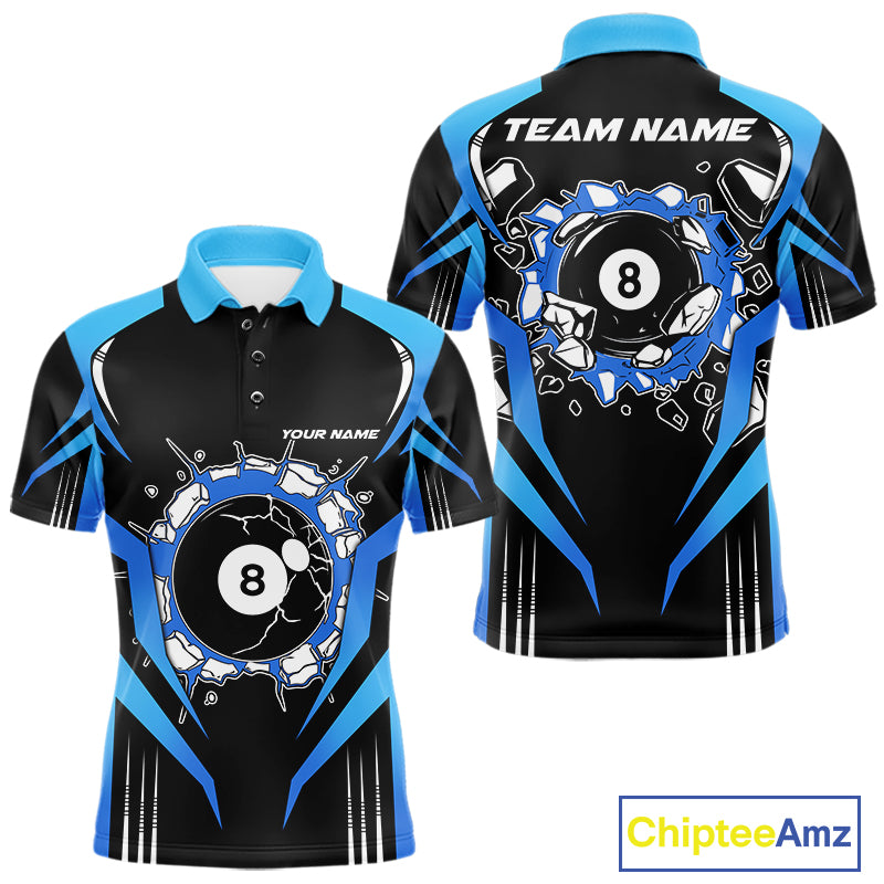 Funny Break 8 Ball Billiard Shirt For Men Custom Black And Blue Pool Team Jersey Polo, 1/4 Zip TDM6099