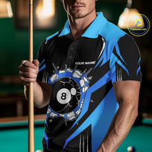 Load image into Gallery viewer, Funny Break 8 Ball Billiard Shirt For Men Custom Black And Blue Pool Team Jersey Polo, 1/4 Zip TDM6099