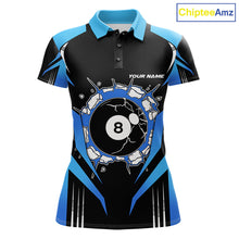 Load image into Gallery viewer, Funny Break 8 Ball Billiard Shirt For Women Custom Black And Blue Pool Team Jersey Polo, 1/4 Zip TDM6099