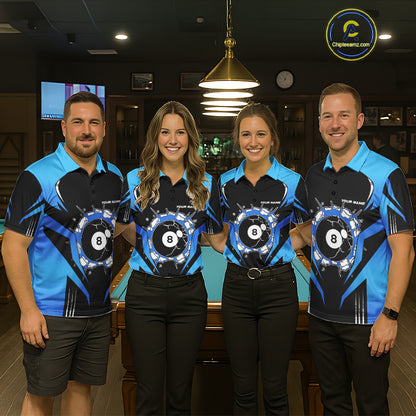Black And Blue 8 Ball Break Billiard Shirt For Women Custom Pool Team Jersey Polo & Quarter Zip TDM6100