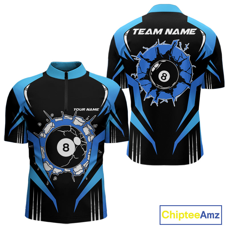Black And Blue 8 Ball Break Billiard Shirt For Men Custom Pool Team Jersey Polo & Quarter Zip TDM6100