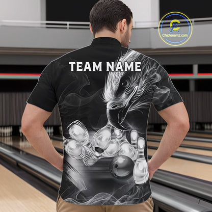Black And White Custom Eagle Smoke Bowling Shirt For Men, Bowling Team Jersey Polo & 1/4 Zip TDM6356