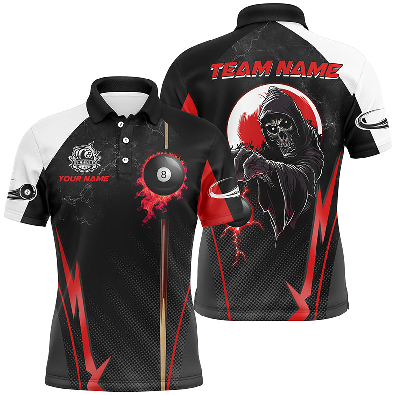Funny Grim Reaper Ball 8 Fire Custom Men Billiard Shirts, Best 8 Ball Pool Jerseys |Red TDM2034