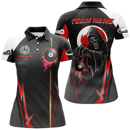 Funny Grim Reaper Ball 8 Fire  Custom Women Billiard Shirts, Best 8 Ball Pool Jerseys |Red TDM2034
