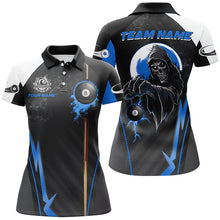 Load image into Gallery viewer, Funny Grim Reaper Ball 8 Fire Custom Women Billiard Shirts, Best 8 Ball Pool Jerseys |Blue TDM2035