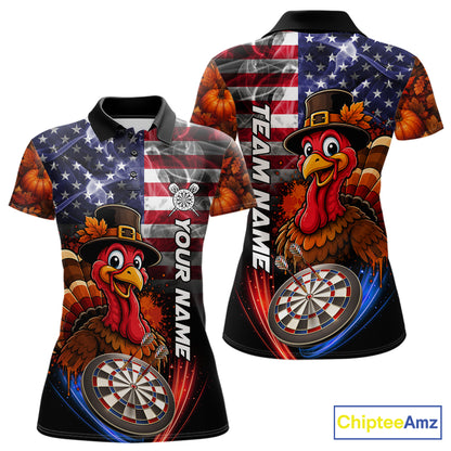 American Flag Smoke Turkey Darts Shirt For Women Custom Patriotic Thanksgiving Darts Team Jersey TDM7262