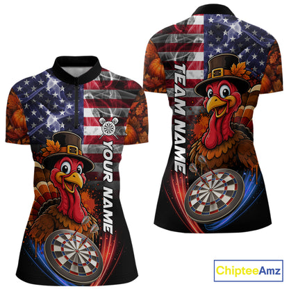 American Flag Smoke Turkey Darts Shirt For Women Custom Patriotic Thanksgiving Darts Team Jersey TDM7262