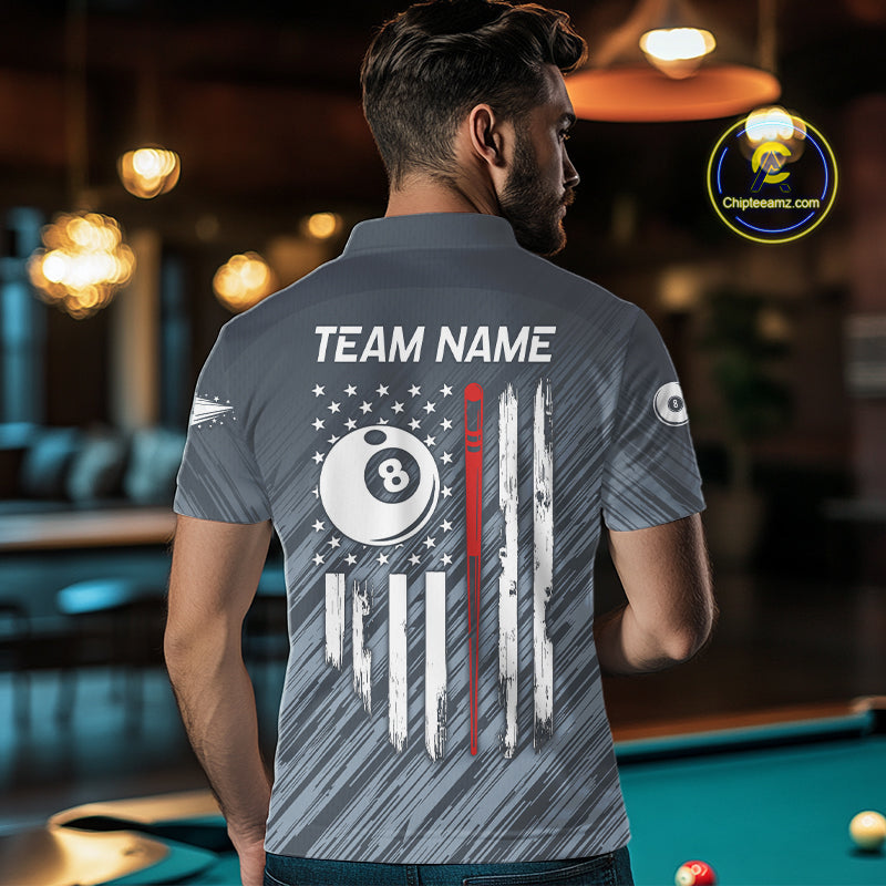 Personalized Billiard US Flag 8 Ball Pool Shirt For Men, Billiard Team Jersey Polo & 1/4 Zip TDM5217