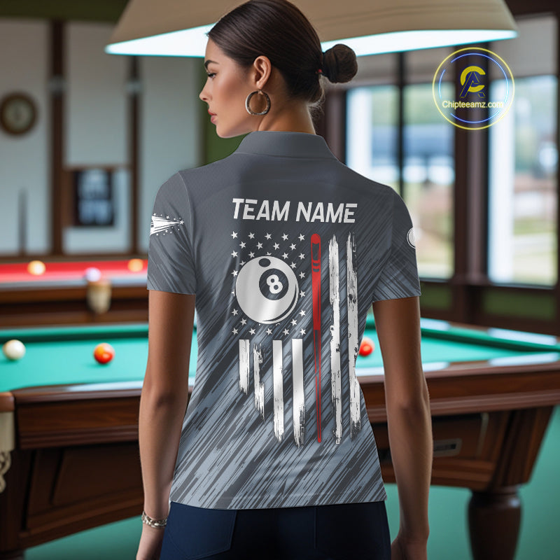 Personalized Billiard US Flag 8 Ball Pool Shirt For Women, Billiard Team Jersey Polo & 1/4 Zip TDM5217