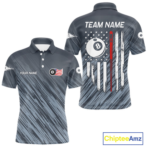Personalized Billiard US Flag 8 Ball Pool Shirt For Men, Billiard Team Jersey Polo & 1/4 Zip TDM5217