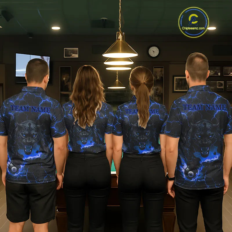 Blue 8 Ball Panther Fire Billiard Shirt For Men Custom Pool Team Shirt, Billiard League Jersey TDM5484