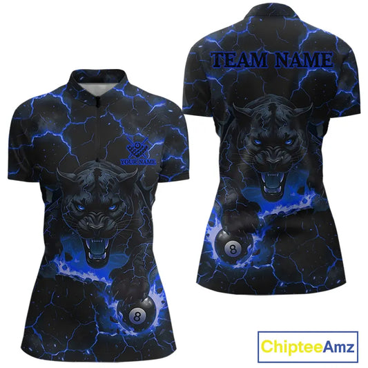 Blue 8 Ball Panther Fire Billiard Shirt For Women Custom Pool Team Shirt, Billiard League Jersey TDM5484