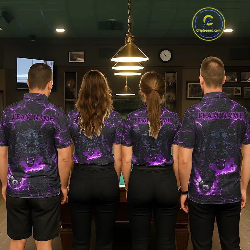 Purple 8 Ball Panther Fire Billiard Shirt For Women Custom Pool Team Shirt, Billiard League Jersey TDM5485