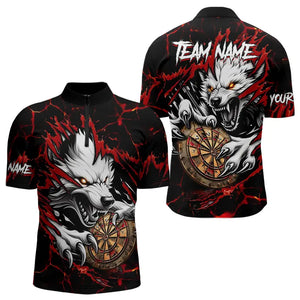 Personalized Wolf Lightning Darts Polo & Quarter Zip Custom Dart Shirts For Men Darts Jerseys |Red TDM3443