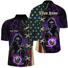 Load image into Gallery viewer, Purple Grim Reaper Lightning US Flag Billiard Shirts For Men, Patriotic Team League Pool Jerseys TDM1836