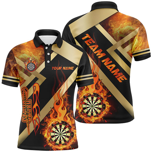 Personalized Gold And Black Dartboard Fire Flame Custom Darts Shirts For Men, Darts Team Jerseys TDM2048