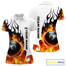 Load image into Gallery viewer, Personalized Orange 8 Ball Fire Flame Women&#39;s Billiard Shirt Custom Pool Team Jersey Polo &amp; 1/4 Zip TDM5229
