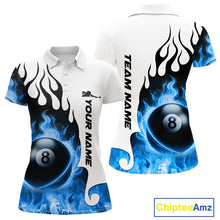 Load image into Gallery viewer, Personalized Blue 8 Ball Fire Flame Women&#39;s Billiard Shirt Custom Pool Team Jersey Polo &amp; 1/4 Zip TDM5230