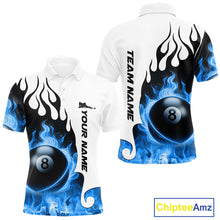 Load image into Gallery viewer, Personalized Blue 8 Ball Fire Flame Men&#39;s Billiard Shirt Custom Pool Team Jersey Polo &amp; 1/4 Zip TDM5230