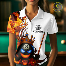 Load image into Gallery viewer, Personalized Orange Funny 8 Ball Crown Flame Billiard Shirt For Women Custom Pool Team Shirt TDM5237