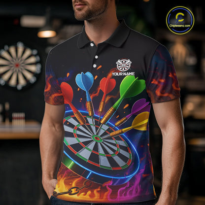Colorful Neon Flame Darts Shirt For Men Custom Funny Darts Team Jersey Polo & Quarter Zip TDM5500