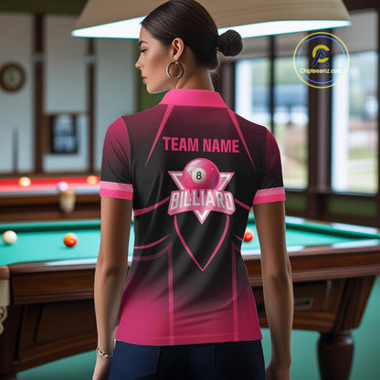 Personalized Black And Pink 8 Ball Pool Valentine Billiard Shirt For Women Custom Billiard Gifts TDM5747