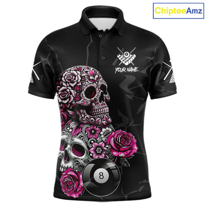 Personalized Pink 8 Ball Skull Roses Billiard Shirt For Men Custom Valentine Billiard Gifts TDM5750