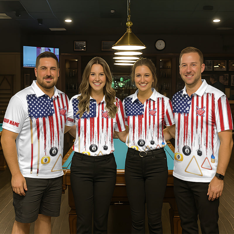American Flag Billiard Shirt For Women Custom Patriotic Pool Team Jersey Polo & 1/4 Zip |White TDM5753