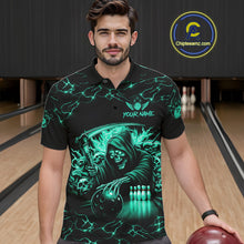 Load image into Gallery viewer, Custom Turquoise Grim Reaper Lightning Bowling Shirt For Men, Bowling Jersey Team Polo &amp; 1/4 Zip TDM5951