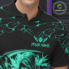 Load image into Gallery viewer, Custom Turquoise Grim Reaper Lightning Bowling Shirt For Men, Bowling Jersey Team Polo &amp; 1/4 Zip TDM5951