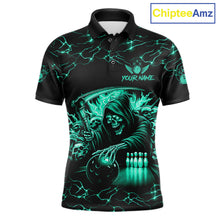 Load image into Gallery viewer, Custom Turquoise Grim Reaper Lightning Bowling Shirt For Men, Bowling Jersey Team Polo &amp; 1/4 Zip TDM5951