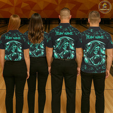 Load image into Gallery viewer, Custom Turquoise Grim Reaper Lightning Bowling Shirt For Men, Bowling Jersey Team Polo &amp; 1/4 Zip TDM5951