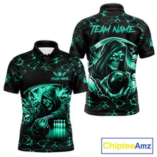 Load image into Gallery viewer, Custom Turquoise Grim Reaper Lightning Bowling Shirt For Men, Bowling Jersey Team Polo &amp; 1/4 Zip TDM5951