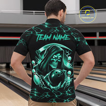 Load image into Gallery viewer, Custom Turquoise Grim Reaper Lightning Bowling Shirt For Men, Bowling Jersey Team Polo &amp; 1/4 Zip TDM5951