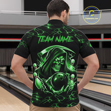Load image into Gallery viewer, Custom Green Grim Reaper Lightning Bowling Shirt For Men, Skull Bowling Jersey Team Polo &amp; 1/4 Zip TDM5952