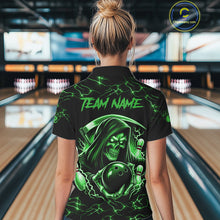 Load image into Gallery viewer, Custom Green Grim Reaper Lightning Bowling Shirt For Women, Skull Bowling Jersey Team Polo &amp; 1/4 Zip TDM5952