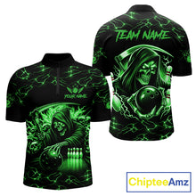 Load image into Gallery viewer, Custom Green Grim Reaper Lightning Bowling Shirt For Men, Skull Bowling Jersey Team Polo &amp; 1/4 Zip TDM5952