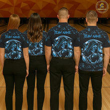 Load image into Gallery viewer, Custom Blue Grim Reaper Lightning Bowling Shirt For Women, Skull Bowling Jersey Team Polo &amp; 1/4 Zip TDM5953