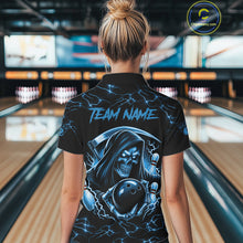 Load image into Gallery viewer, Custom Blue Grim Reaper Lightning Bowling Shirt For Women, Skull Bowling Jersey Team Polo &amp; 1/4 Zip TDM5953