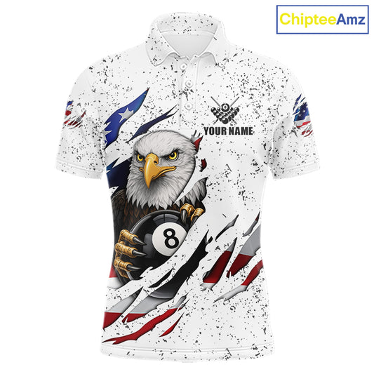 Custom Eagle 8 Ball Billiard Jersey For Men, Grunge American Flag Pool Team Shirt Polo & 1/4 Zip TDM5957
