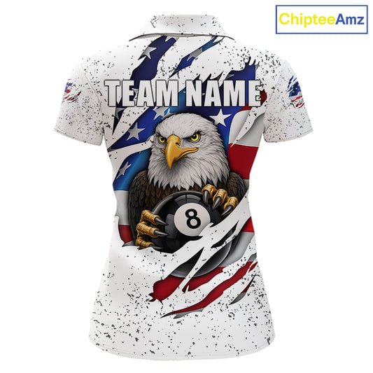 Custom Eagle 8 Ball Billiard Jersey For Women, Grunge American Flag Pool Team Shirt Polo & 1/4 Zip TDM5957