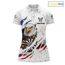Load image into Gallery viewer, Custom Eagle Darts Jersey For Women, Grunge American Flag Patriotic Darts Team Shirt Polo &amp; 1/4 Zip TDM5959