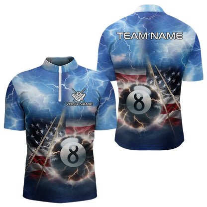 American Flag Thunder Lightning 8 Ball Pool Billiard Shirts For Men Customized Billiard Team Jersey TDM3756